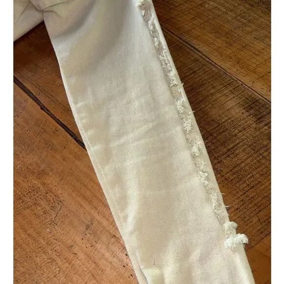 Womens POL Cream Light Beige‎ Fringe Raw Hem Cropped Denim Jacket Size M - Picture 4 of 13